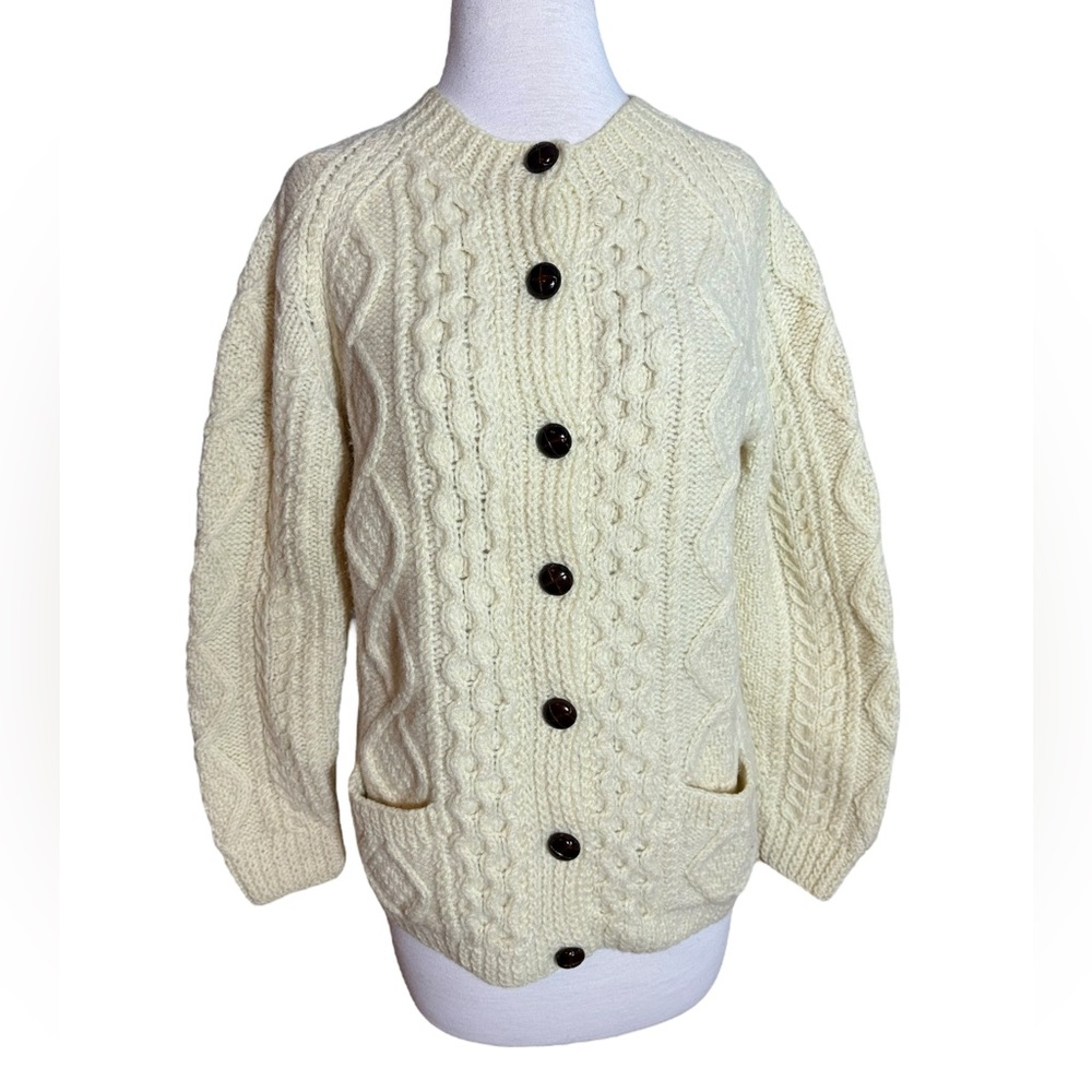Vintage St Attracta’s Pure Irish Wool Cable Knit Button Fromt Cardigan Sweater